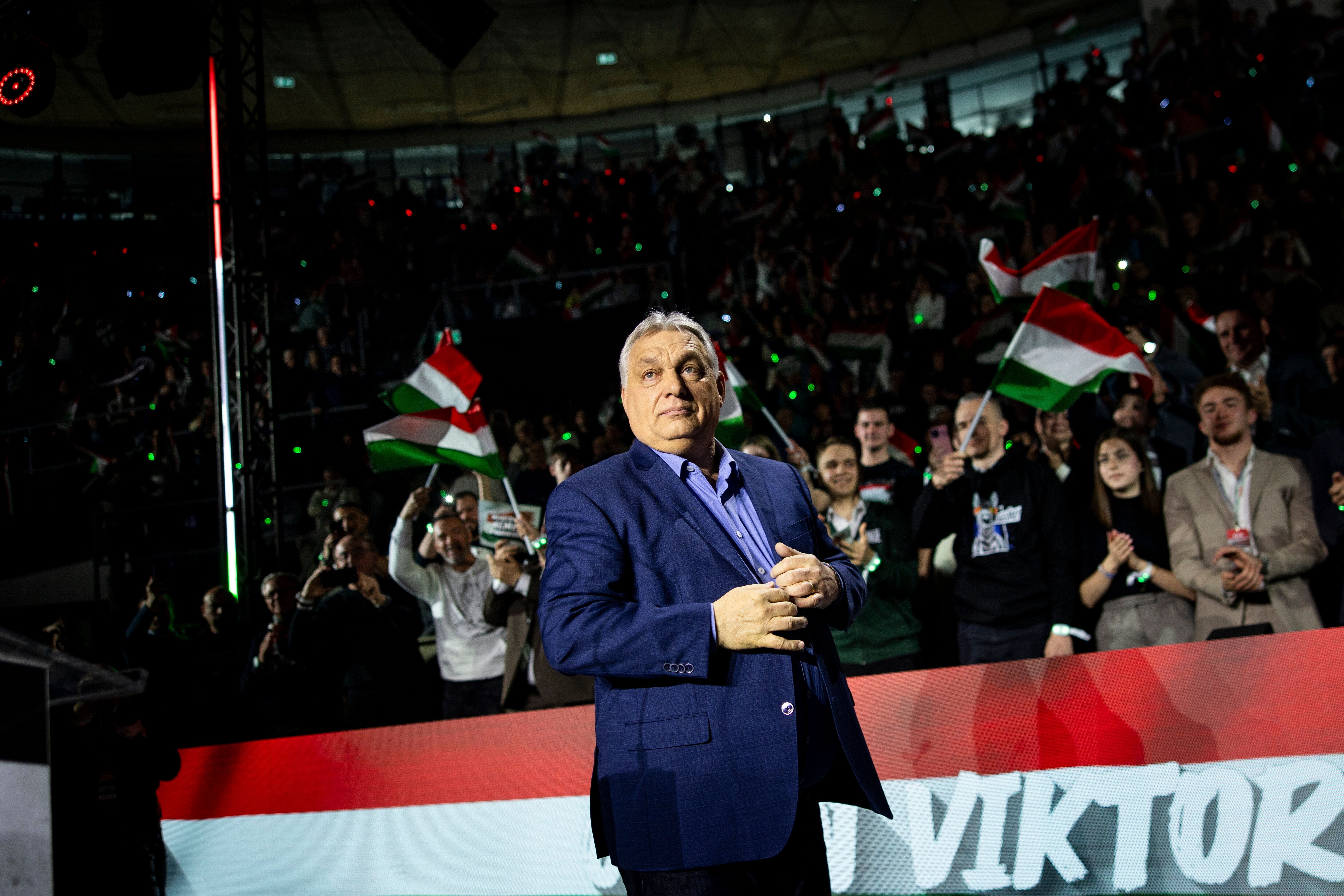 Premier Węgier Viktor Orban podczas wiecu