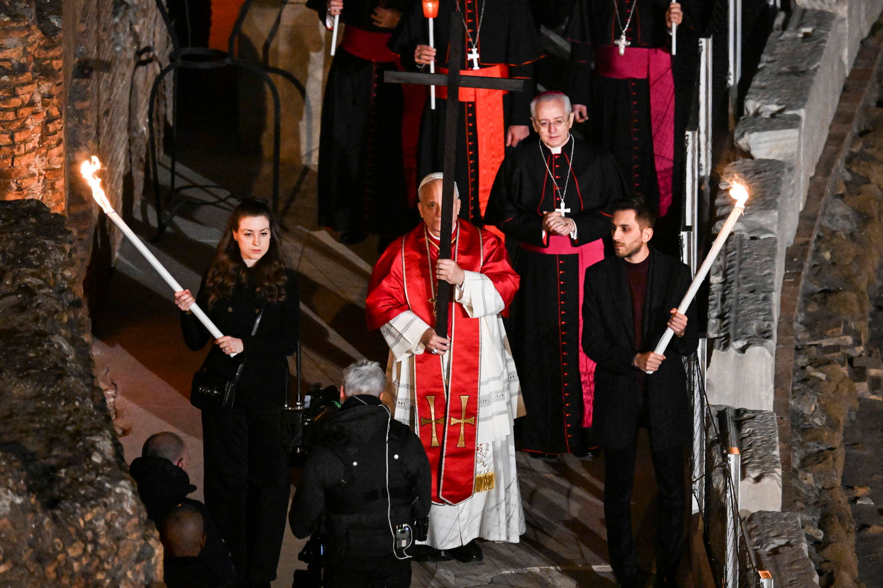 Pope Leo XIV presides over Way of the Cross procession at Rome's Colosseum
