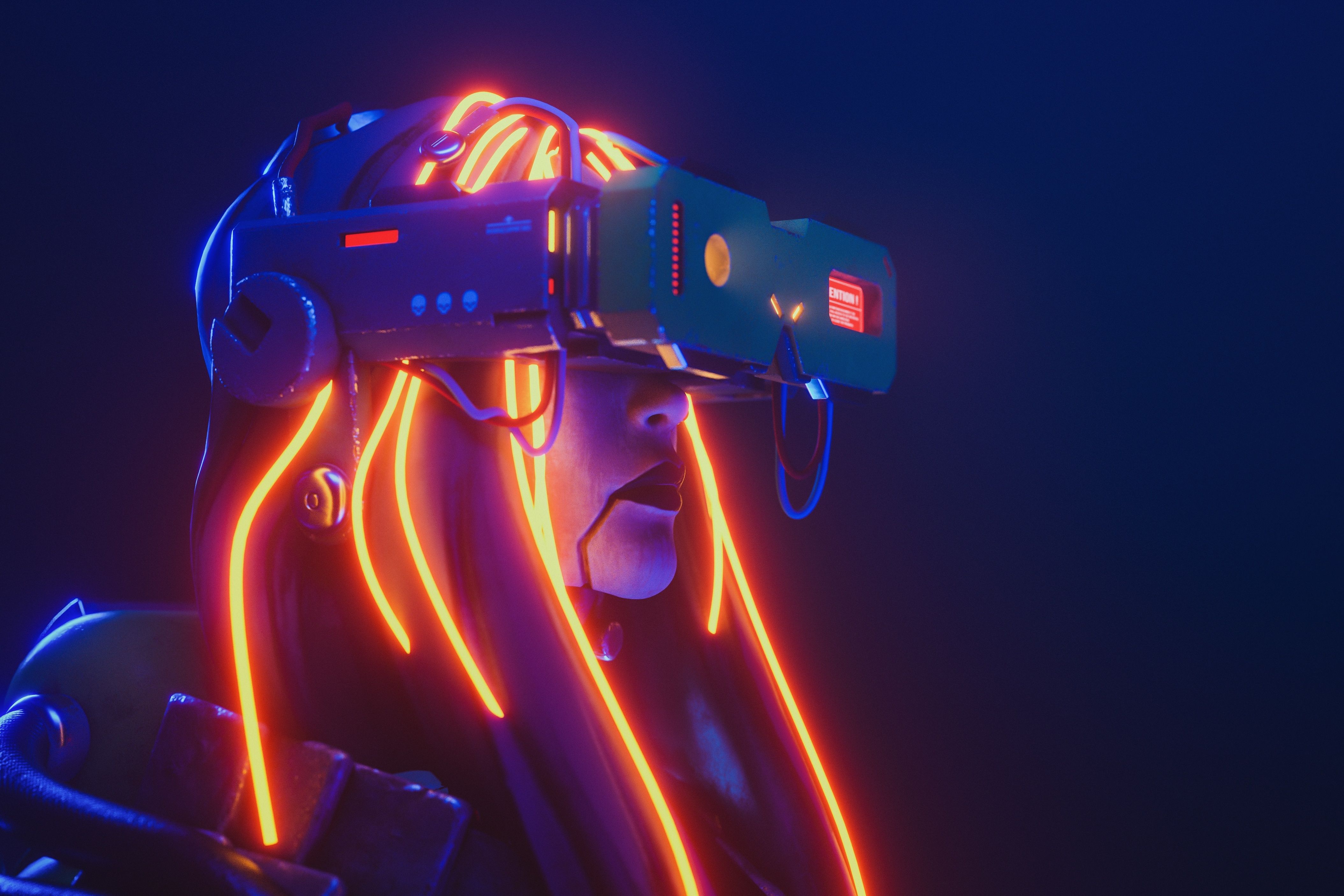 Portret młodej cyberdziewczyny.