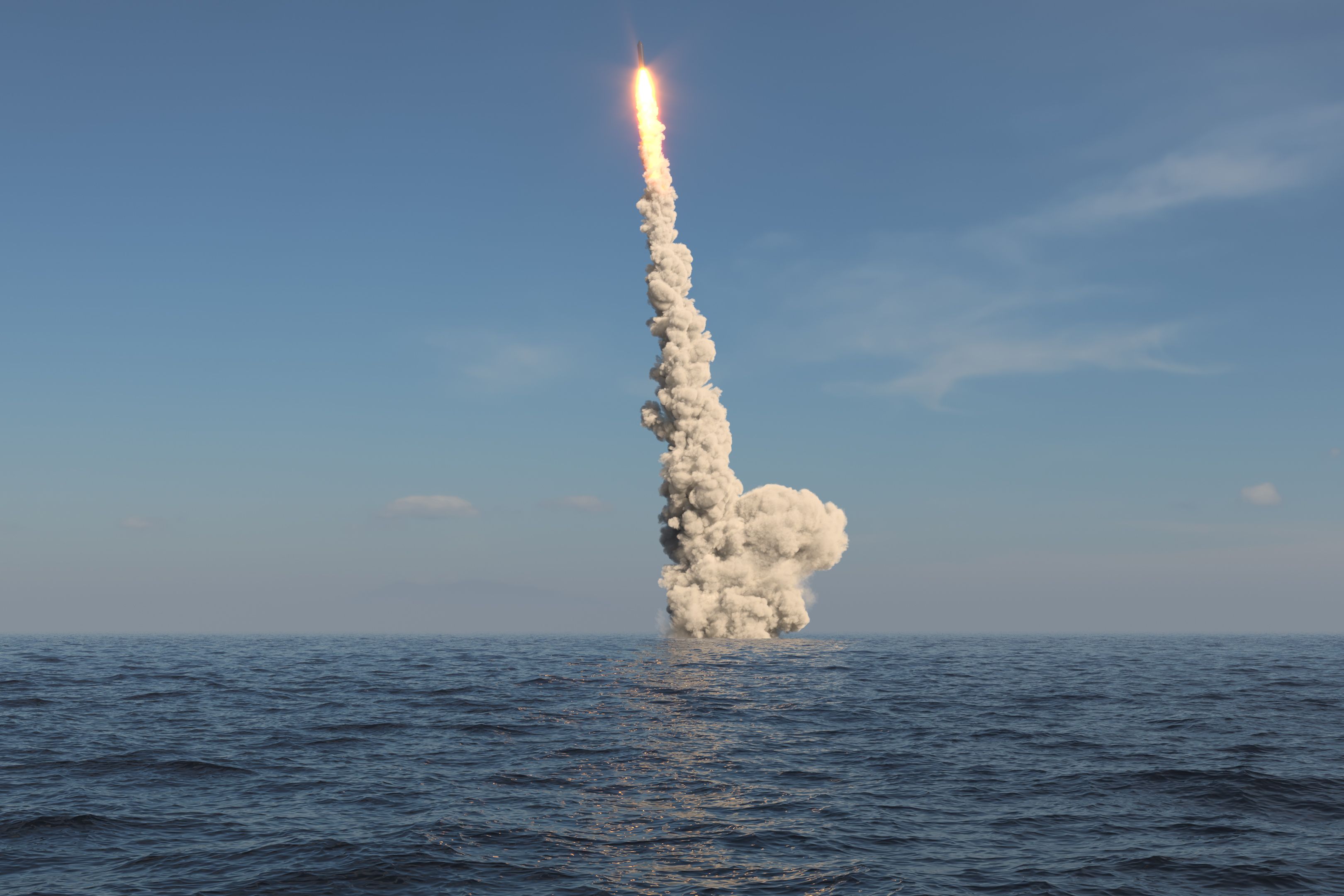 Ballistic,Missile,Launch,From,Underwater,3d,Illustration
