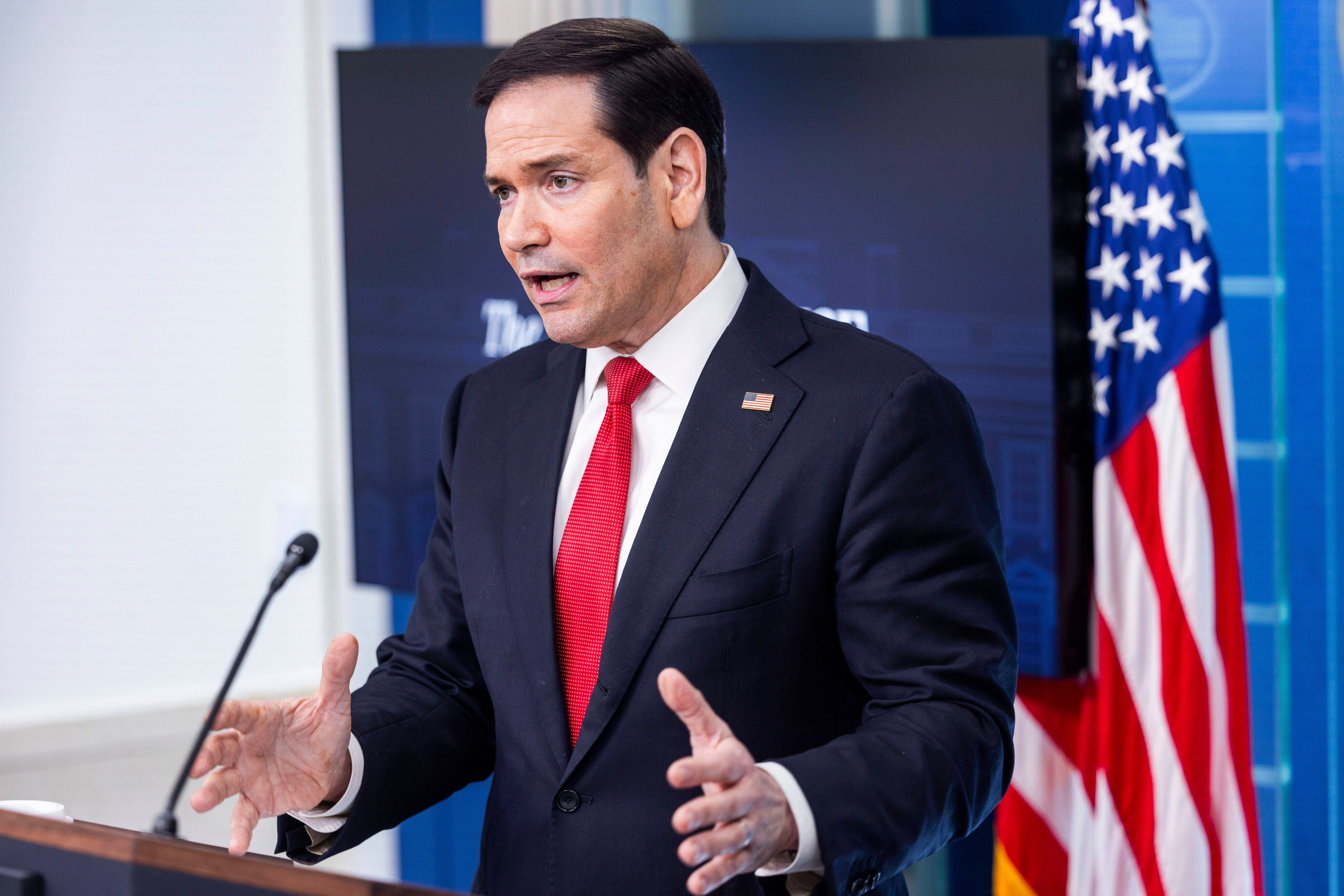US Secretary of State Rubio briefs reporters on Iran war at White House