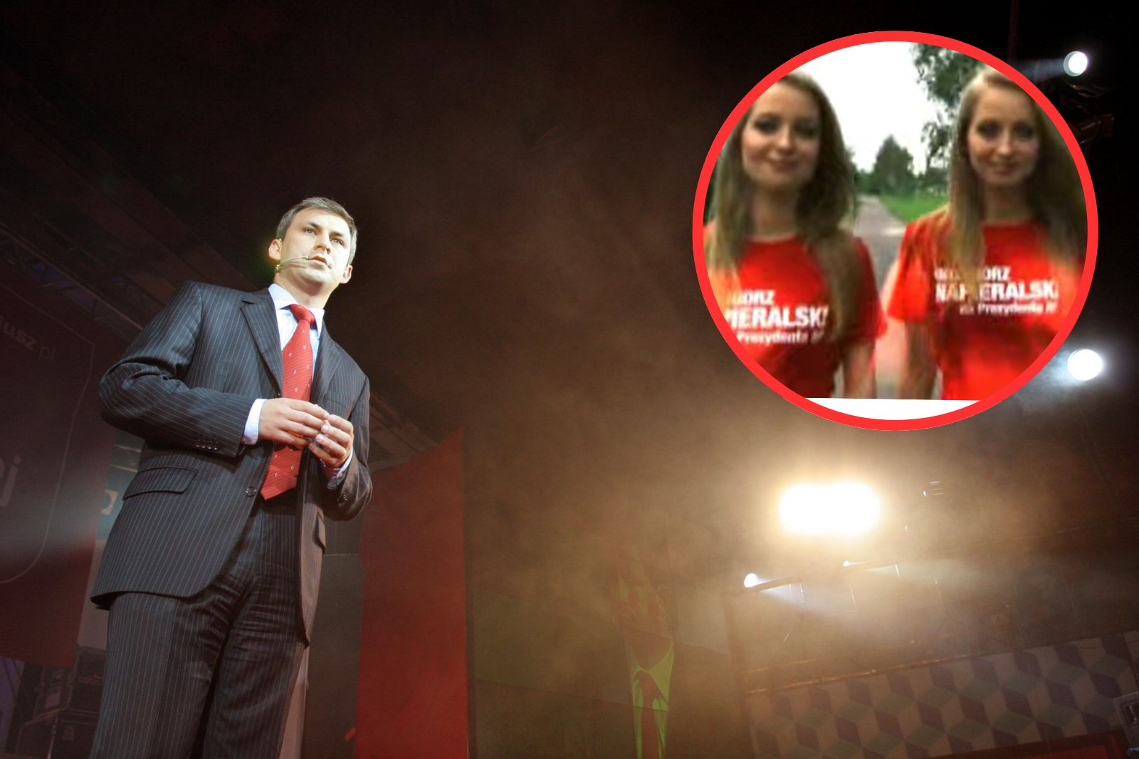 Grzegorz Napieralski podczas inauguracji kampanii wyborczej do wyborów prezydenckich w 2010 r. i zespół 2Sisters
