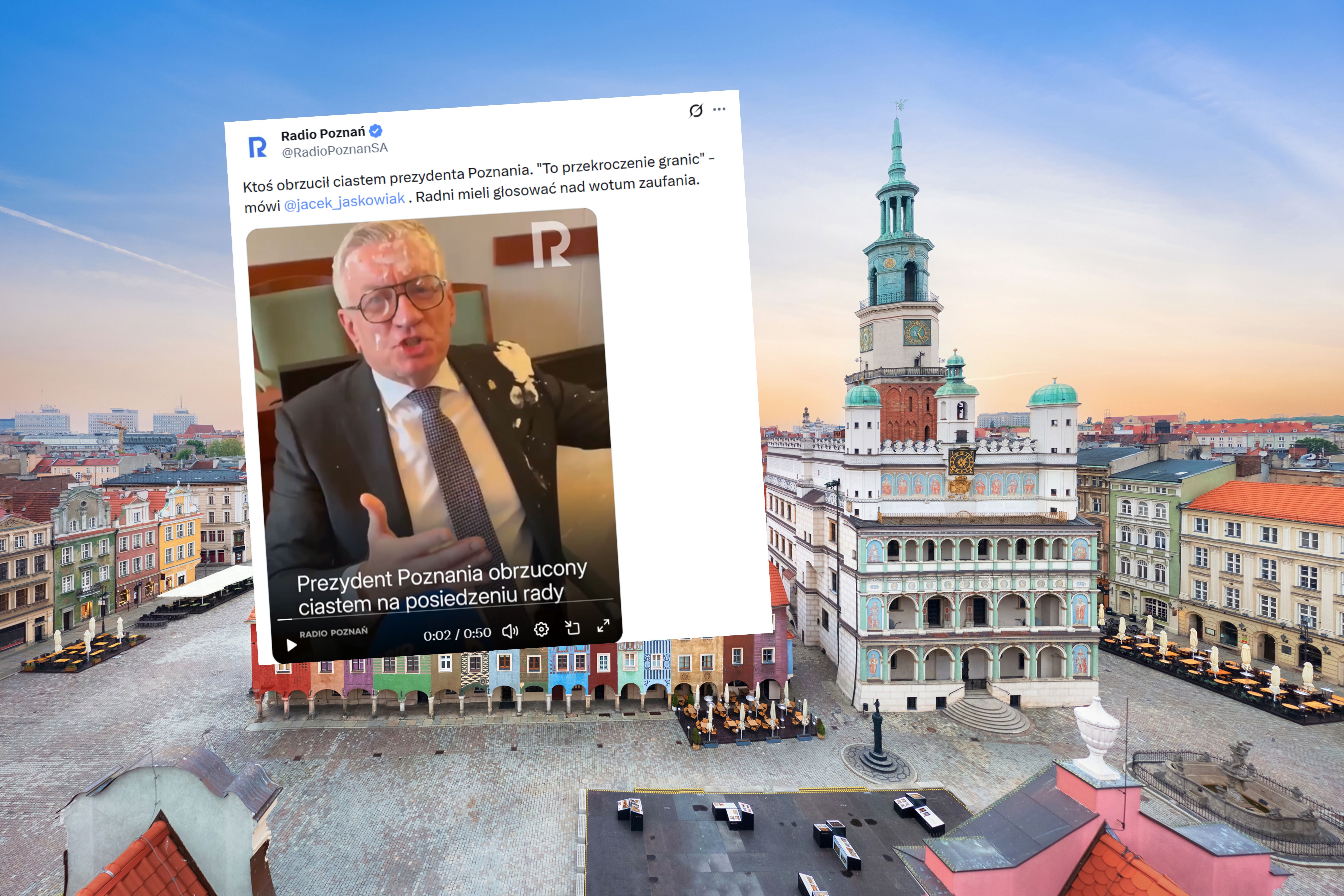 Jaśkowiak obrzucony ciastem
