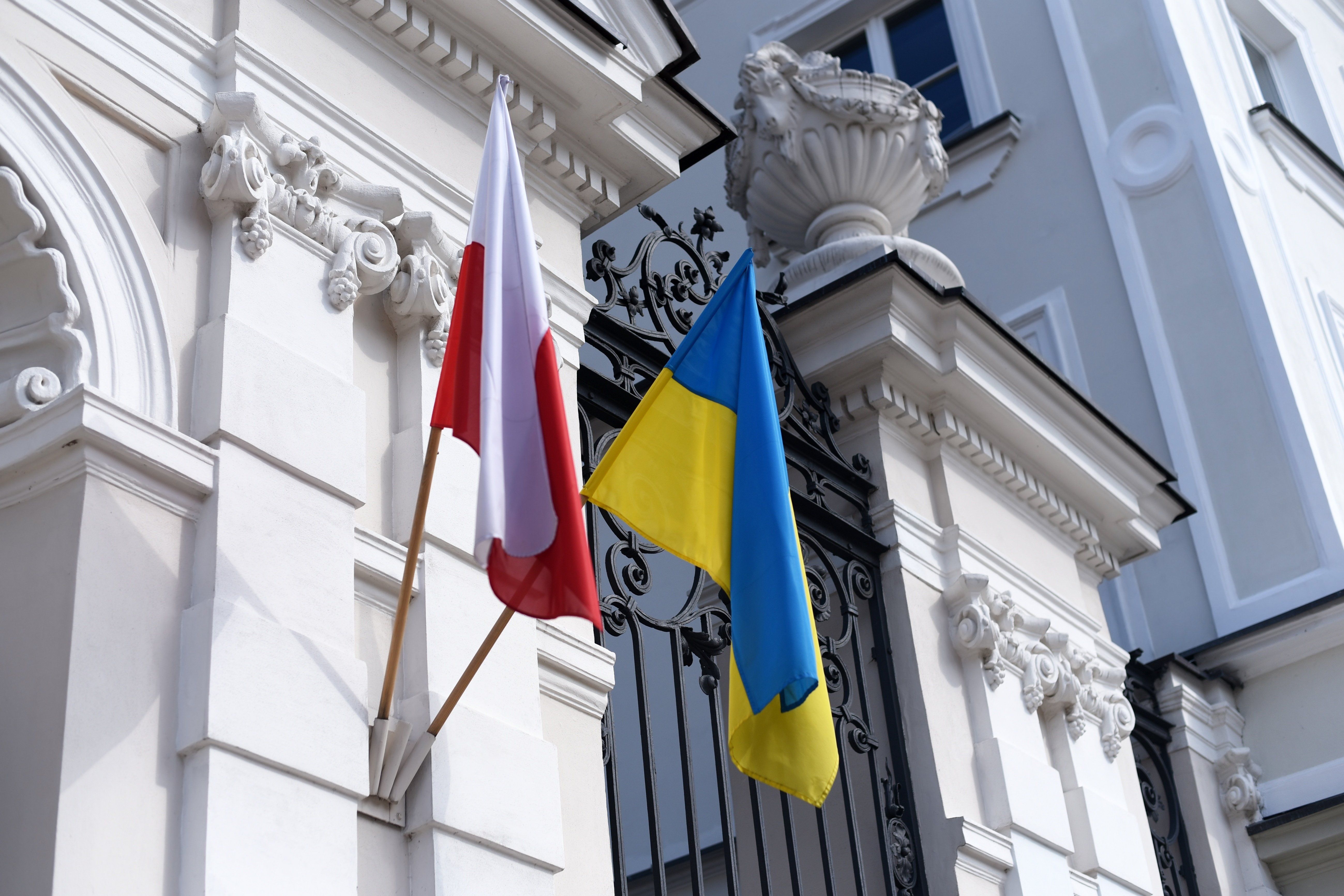 The,Flag,Of,Ukraine,And,The,Flag,Of,Poland.,Help