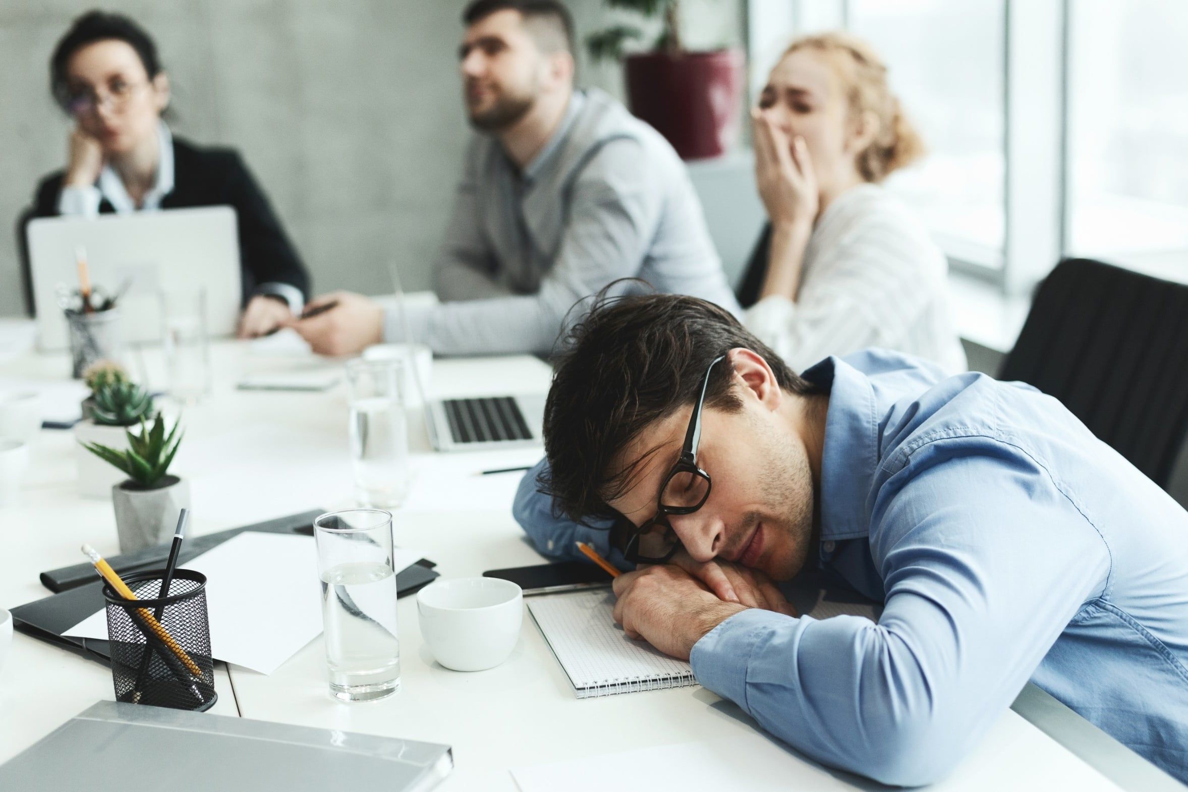 Boring,Presentation.,Business,Man,Sleeping,,Lying,On,Table