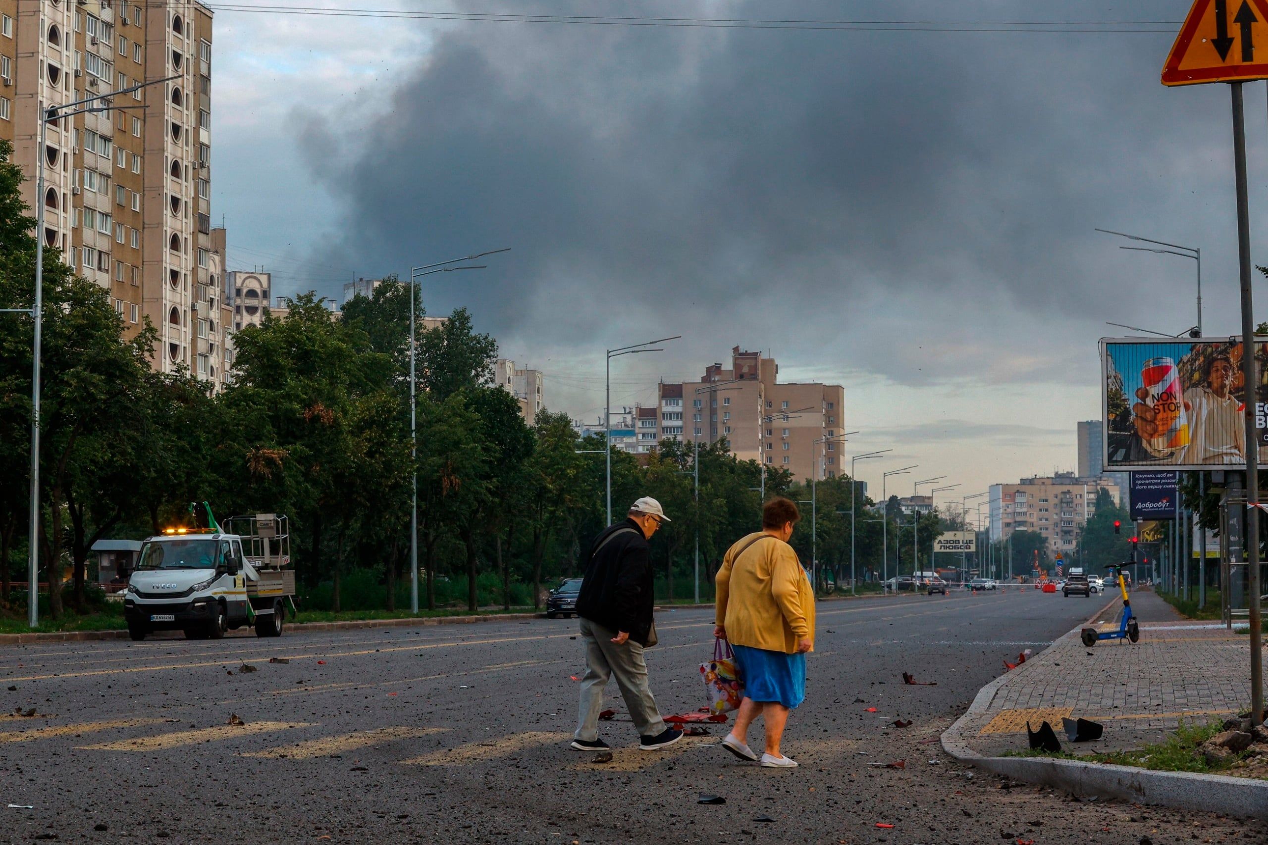 Damage following overnight Russian missile shelling of Kyiv