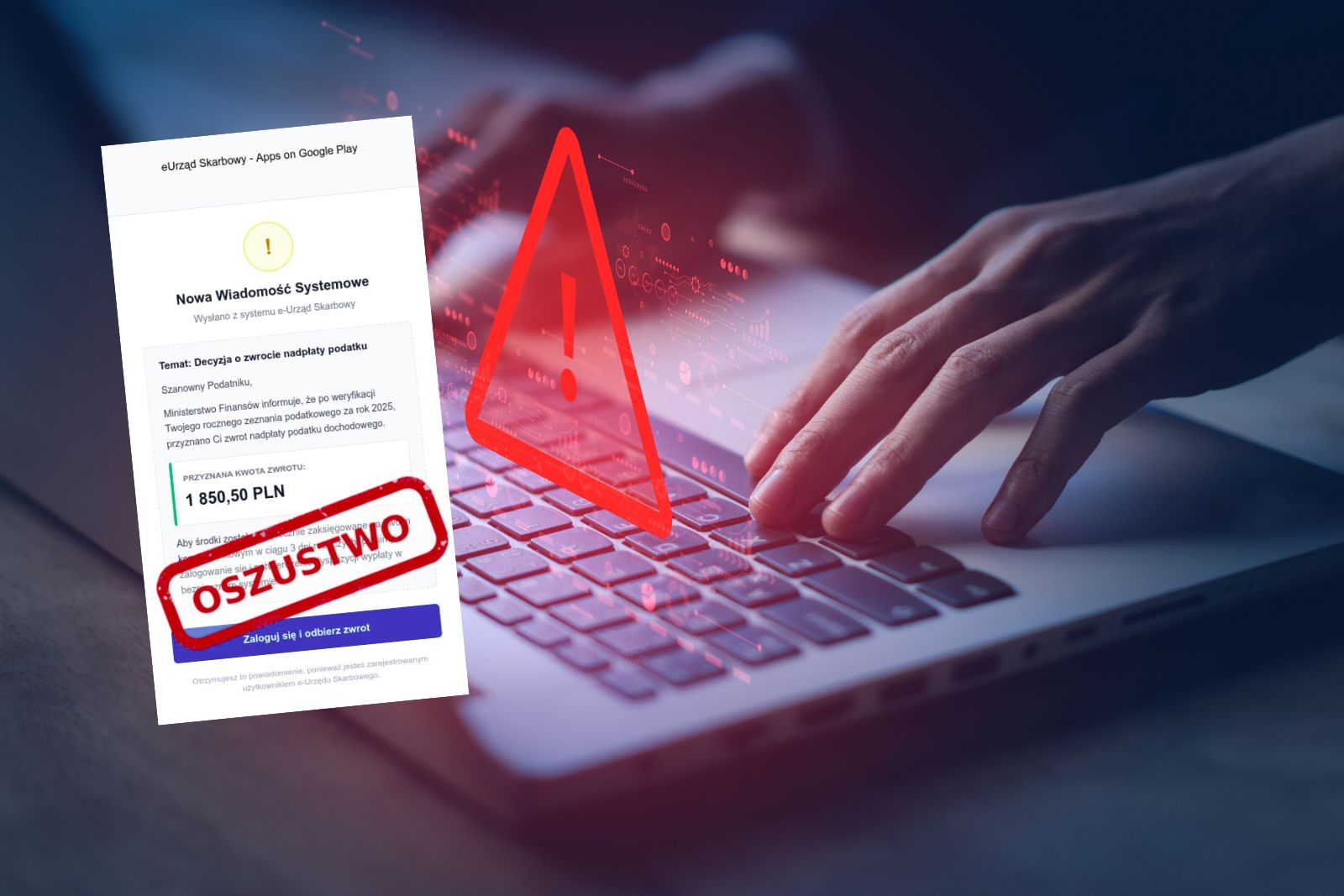 Podszywają się pod urząd skarbowy. CERT Polska ostrzega przed oszustwem na zwrot podatku