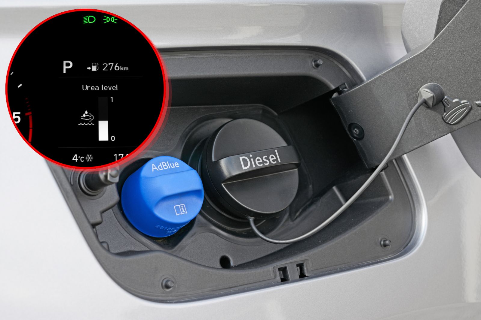 Wlew zbiornika na AdBlue i Diesel oraz kontrolka AdBlue