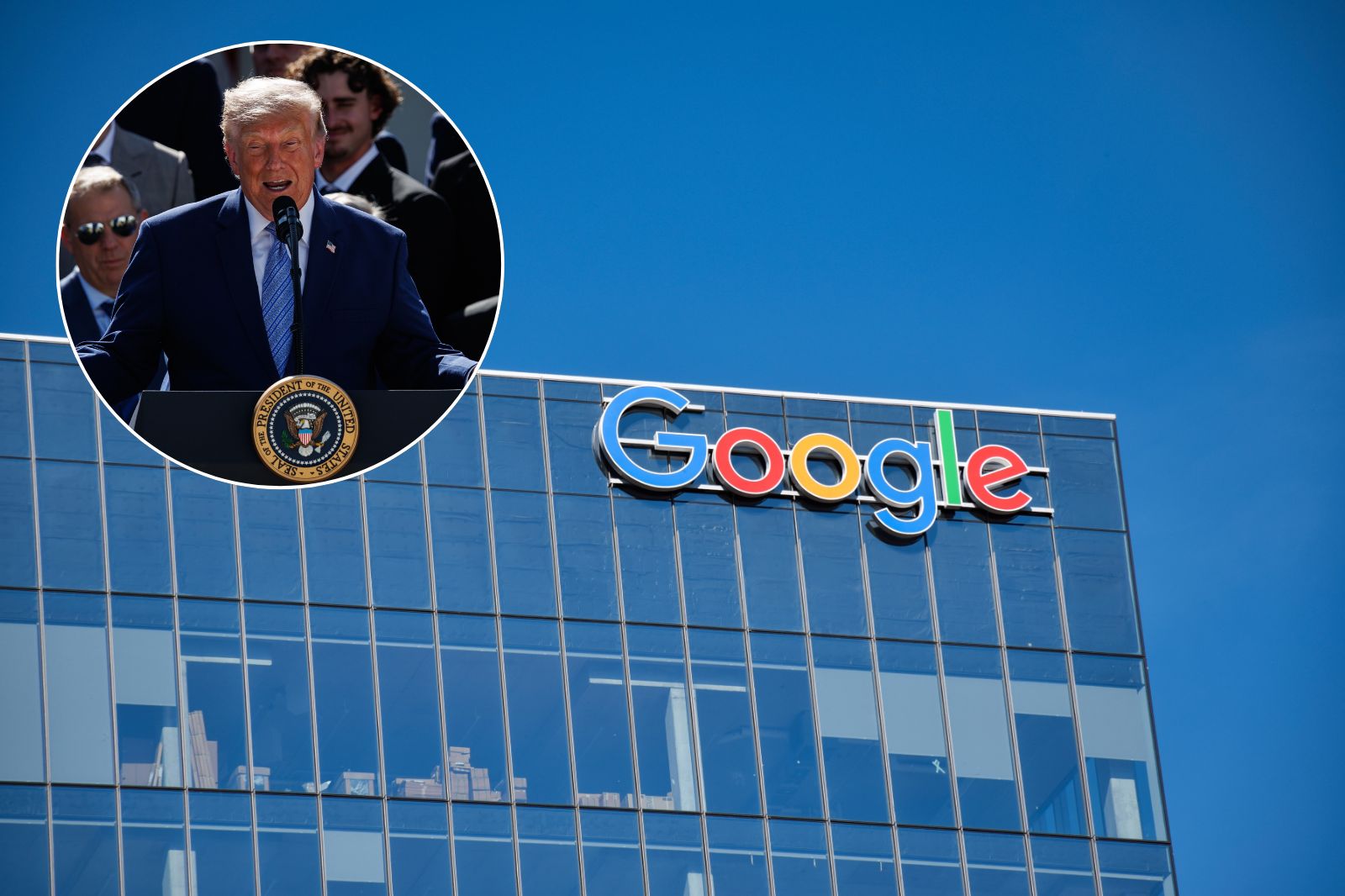 Donald Trump i budynek Google