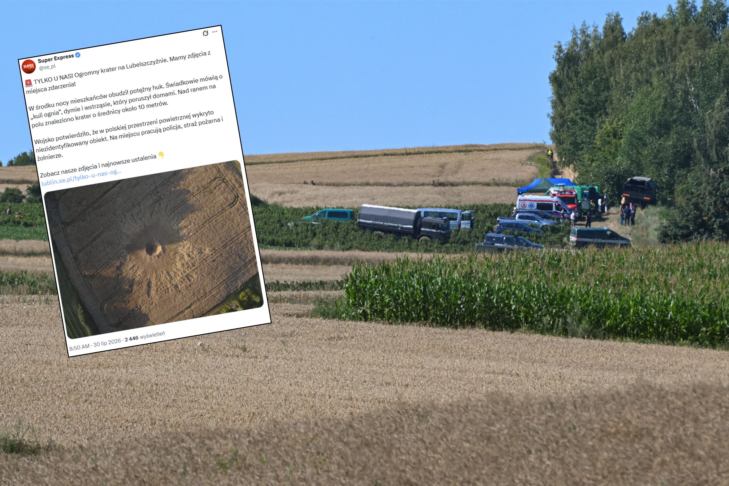 Miejsce upadku niezidentyfikowanego obiektu w miejscowości w Tarnawie-Kolonii