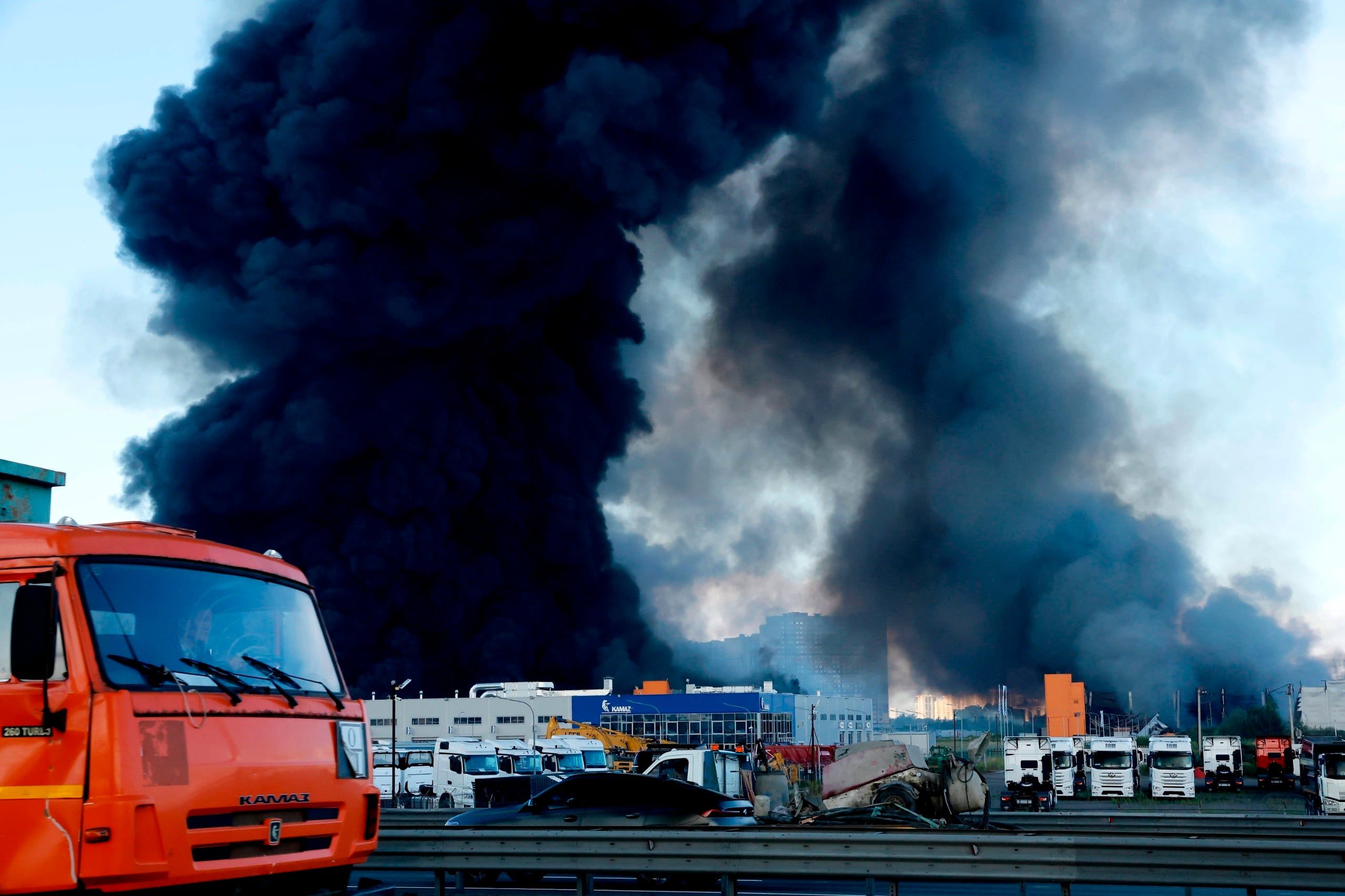 Warehouses burn after Ukrainian drones attack in St. Petersburg