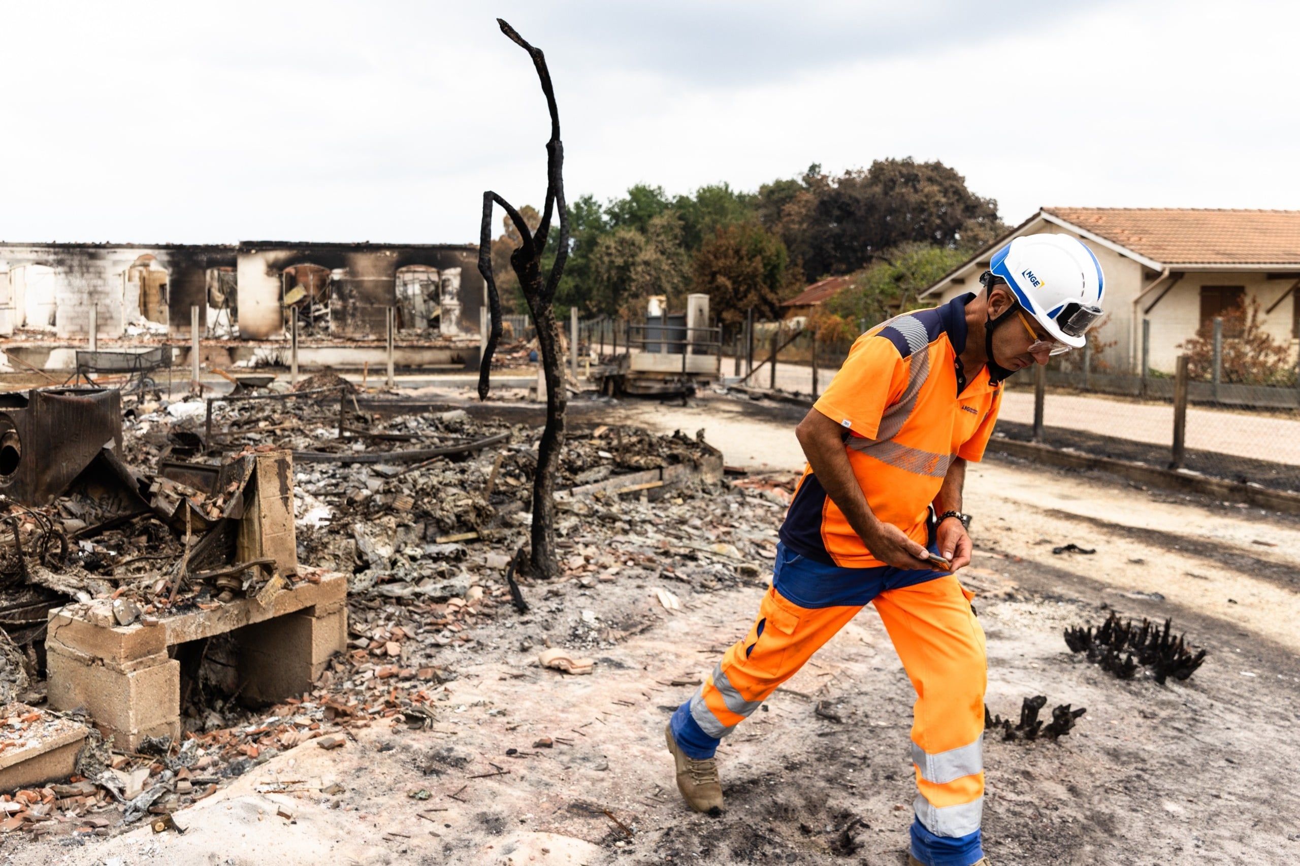 Damage in the town of Le Porge following wildfires