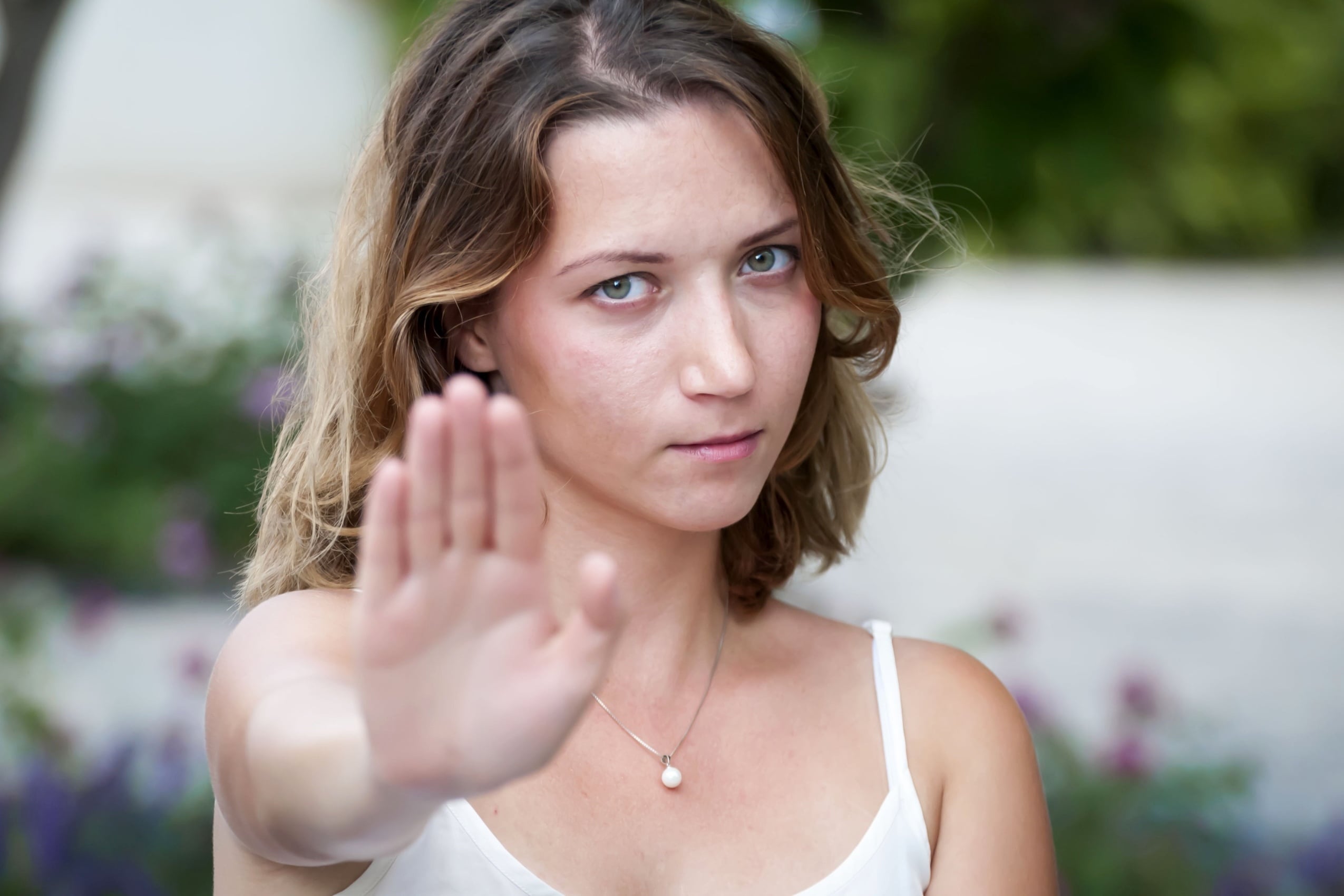 A,Cute,Blond,Caucasian,Girl,Says,No,,Gives,A,Sign