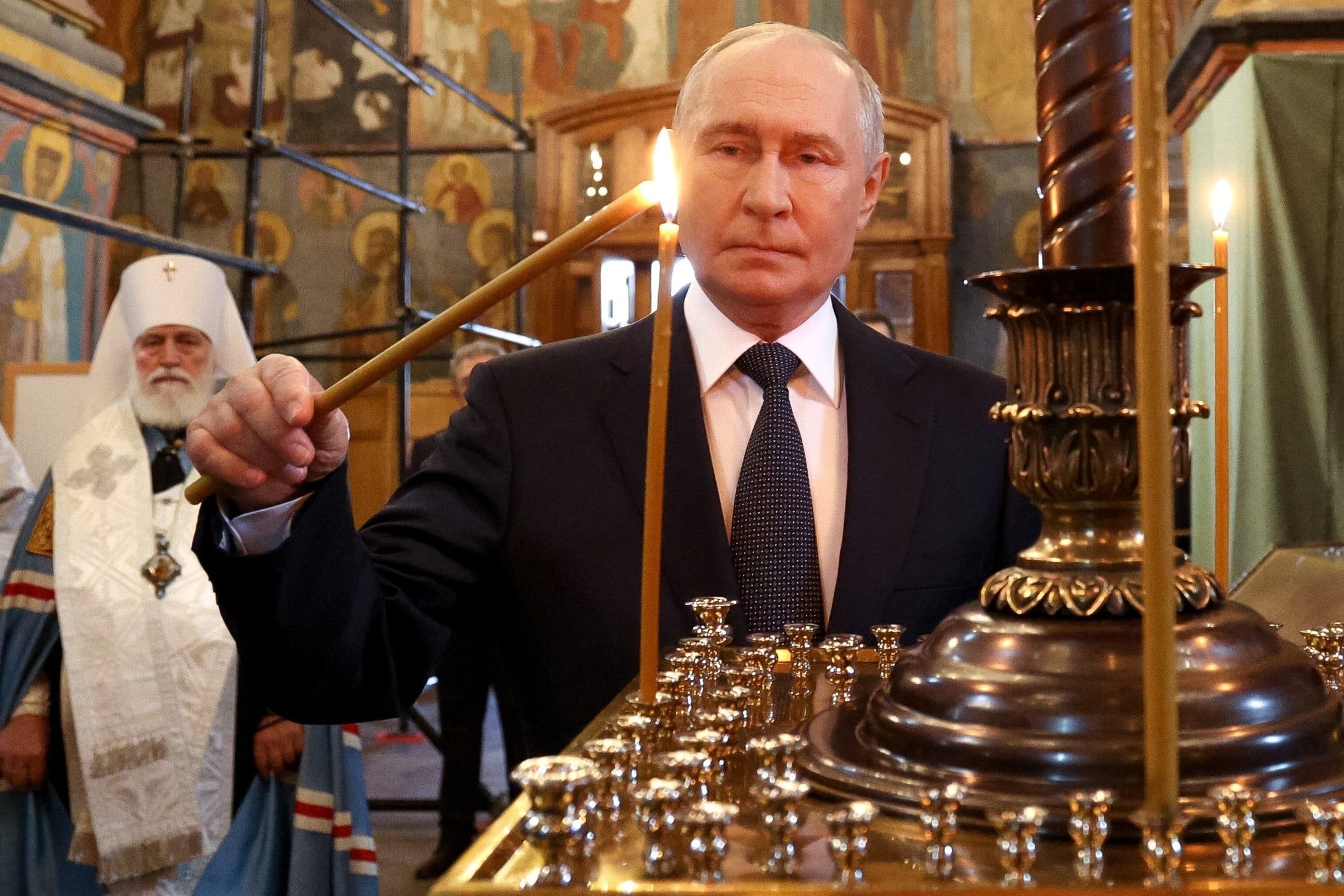 Russian President Vladimir Putin visits Archangel Cathedral of the Kremlin