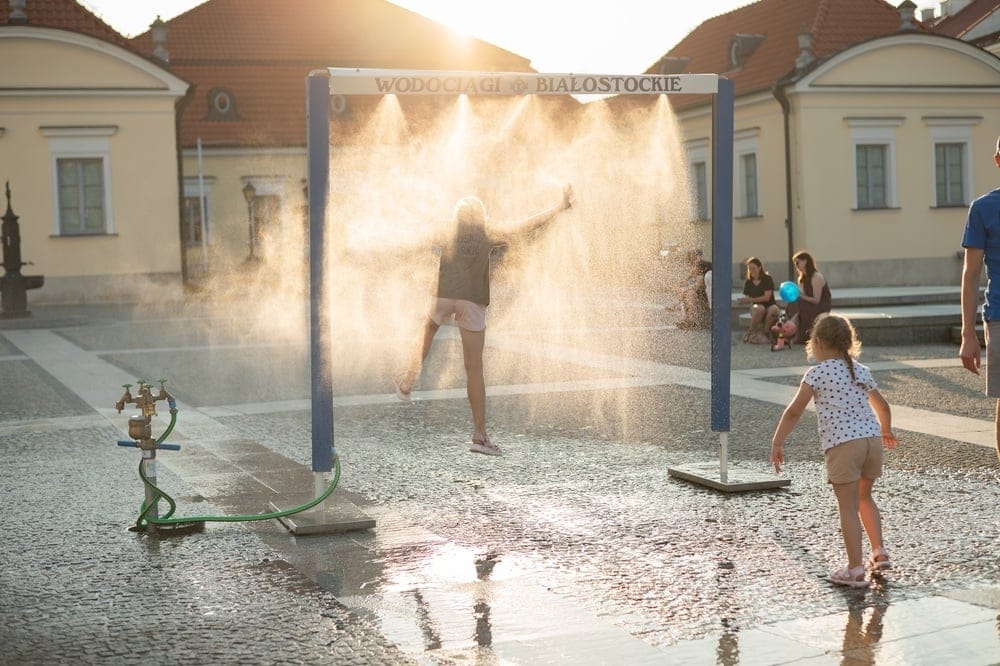 Bialystok,,Poland,–,August,14,,2025:,Water,Mist,Sprayers,Cooling