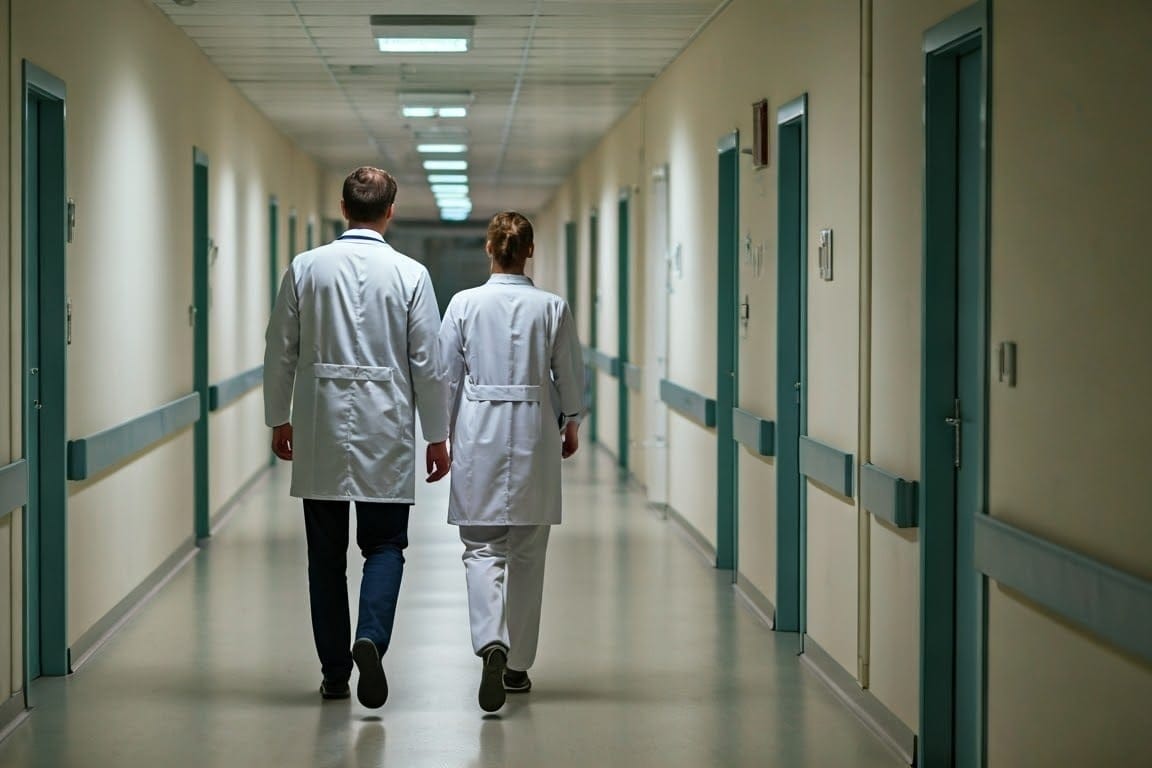 The,Picture,Shows,Two,Medics,Walking,Down,A,Hospital,Corridor.