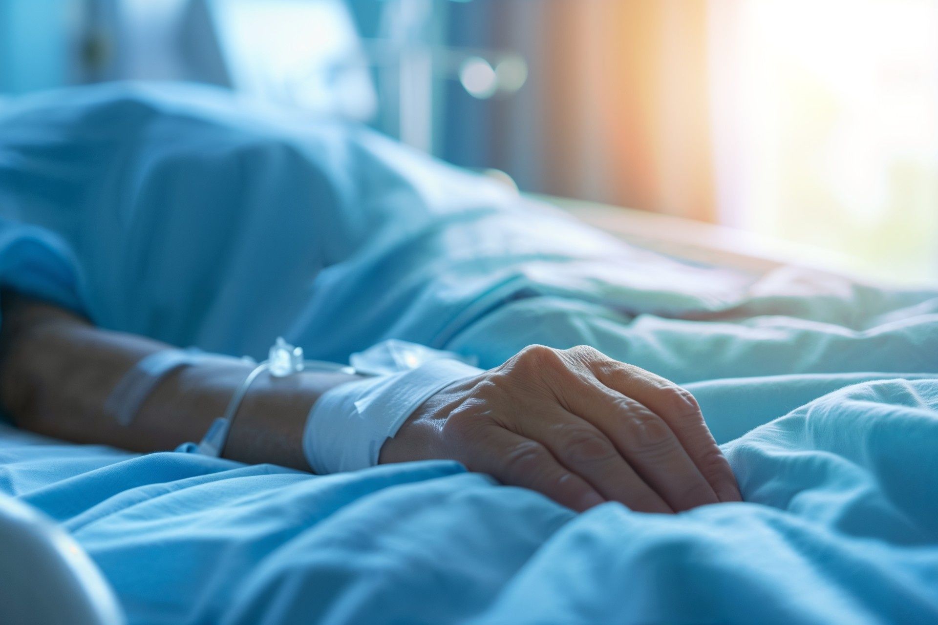 Closeup,Of,Patient's,Arm,With,Iv,Drip,In,A,Hospital