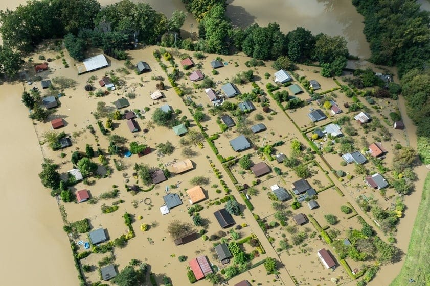 Czechowice,Dziedzice,,Flood,September,2024,,Drone,View,Of,Flooded,Houses,