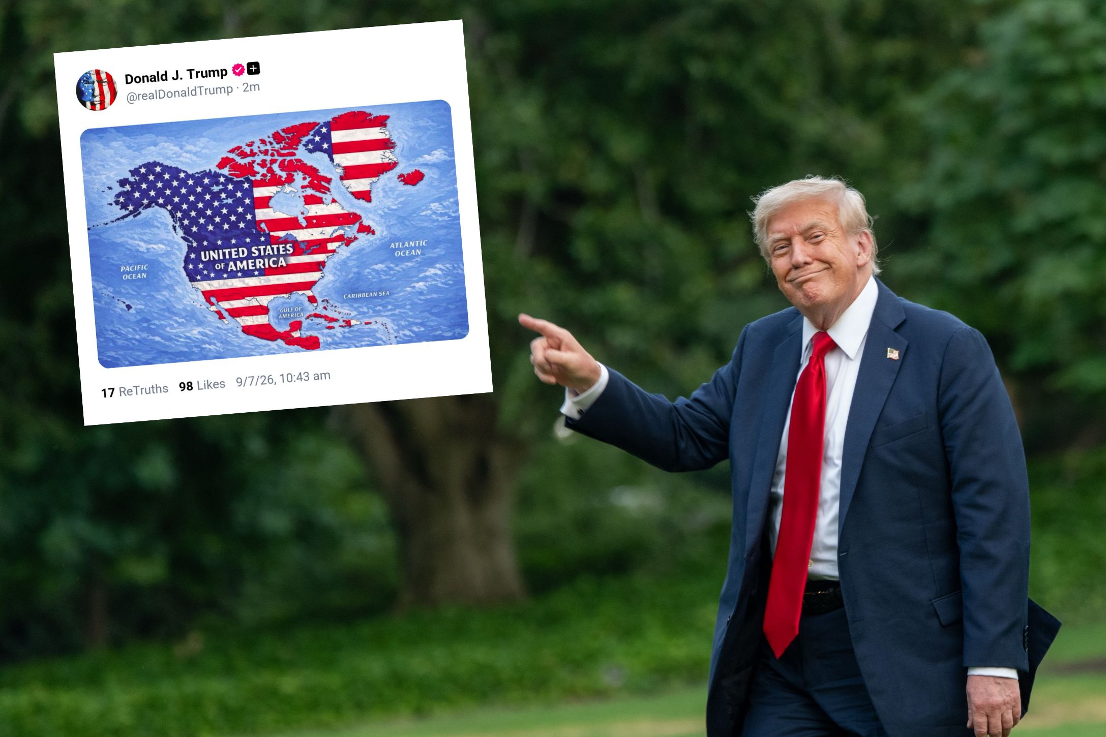 Jeden poranek, kilkanaście wpisów. Trump opublikował nową mapę Ameryki