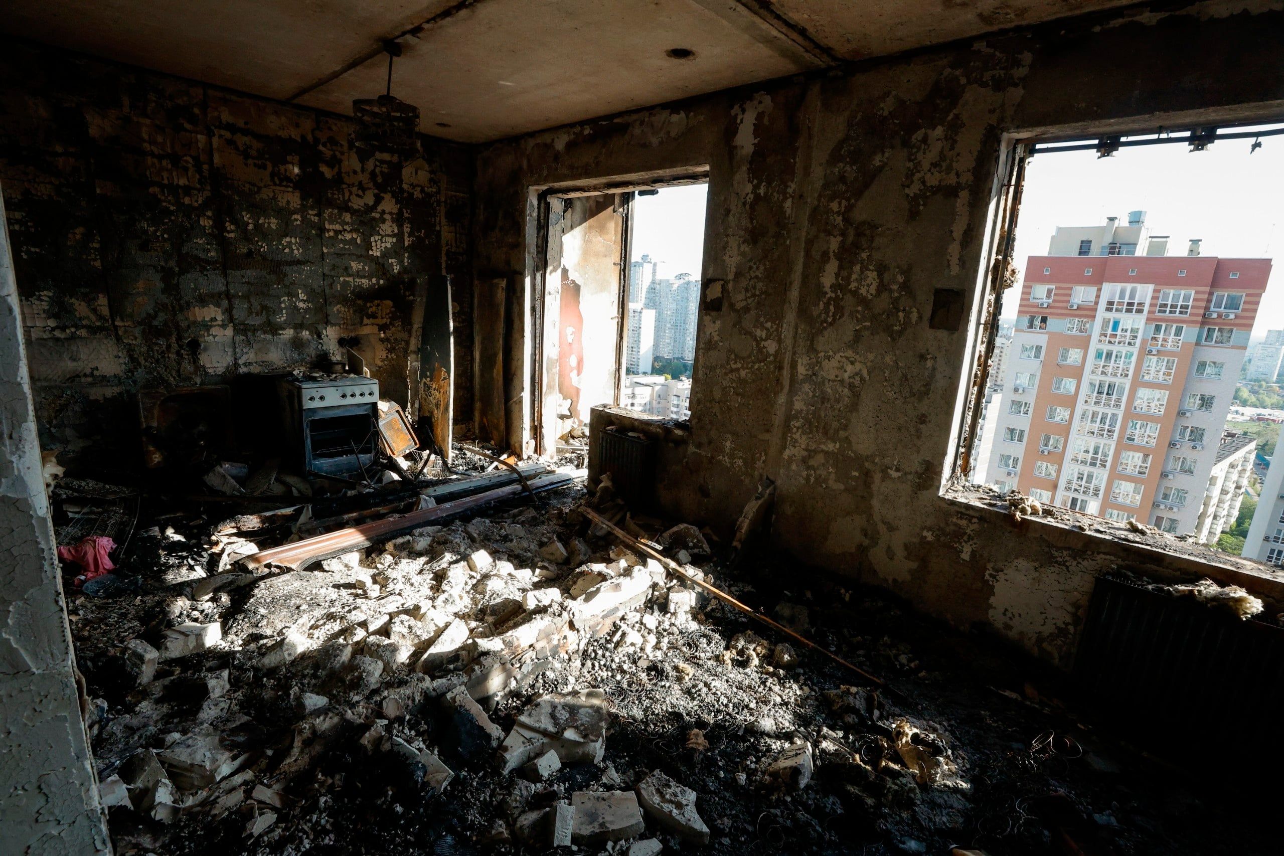 Aftermath of Russian attack on residential area in Kyiv