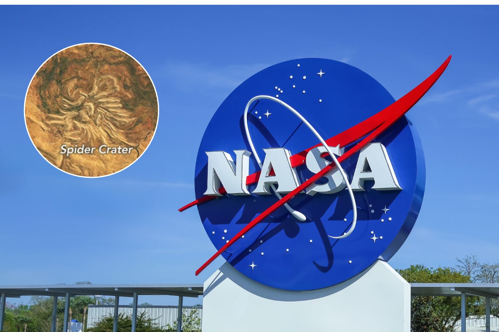 Krater Pająka w Australii Zachodniej na zdjęciu satelitarnym NASA. Formacja skalna przypominająca gigantycznego pająka to pozostałość po uderzeniu sprzed setek milionów lat.