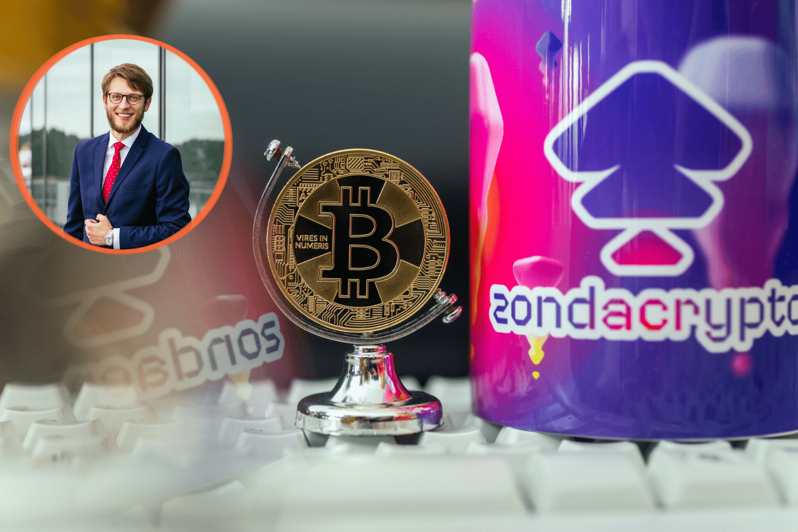 Damian Przybyłowski, logo Zondacrypto, moneta Bitcoin