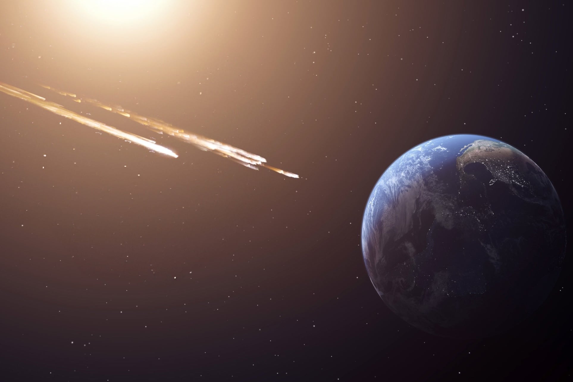 Comet,,Asteroid,,Meteorite,Flying,To,The,Planet,Earth.,Glowing,Asteroid