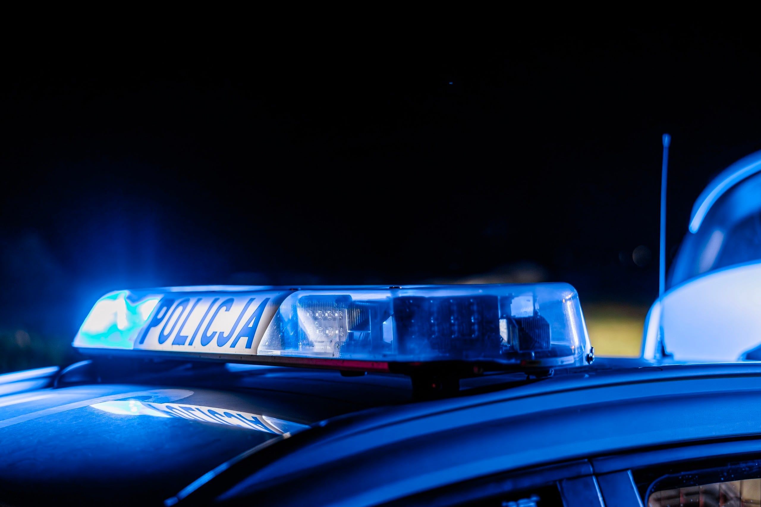 19.07.2026,Poland.,Glowing,Blue,Emergency,Lights,On,A,Polish,Police