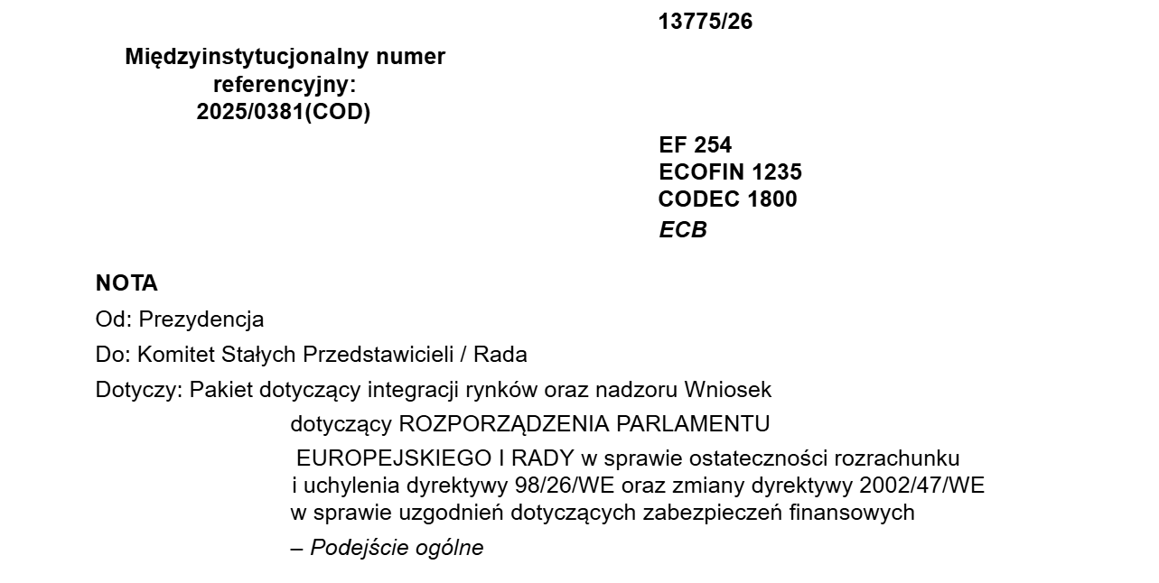 Strona tytułowa unijnego dokumentu dotyczącego europejskiego nadzoru nad rynkami kapitałowymi