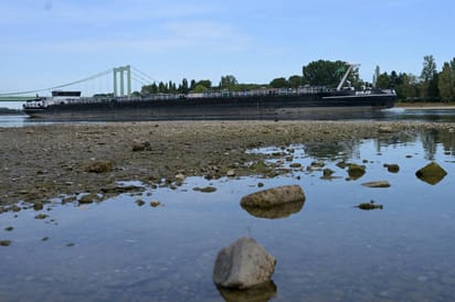 Poziom wody w Renie jest tak niski, że grozi paraliżem żeglugi śródlądowej, kluczowej dla gospodarki Niemiec. Na zdj. Ren w okolicach Kolonii