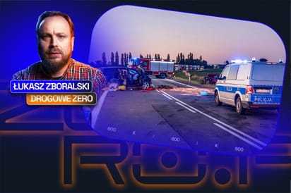 Miejsce wypadku drogowego z pojazdami policji i straży pożarnej o zmierzchu