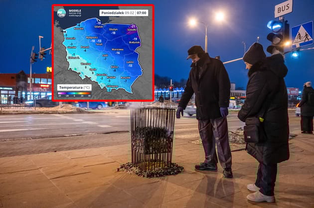 Ludzie w kurtach zimowych stoją przy miejskim koksowniku