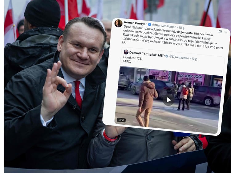Tarczyński pochwalił brutalność ICE. Giertych idzie do prokuratury. (WOJTEK RADWANSKI/AFP/East News/X/Roman Giertych)