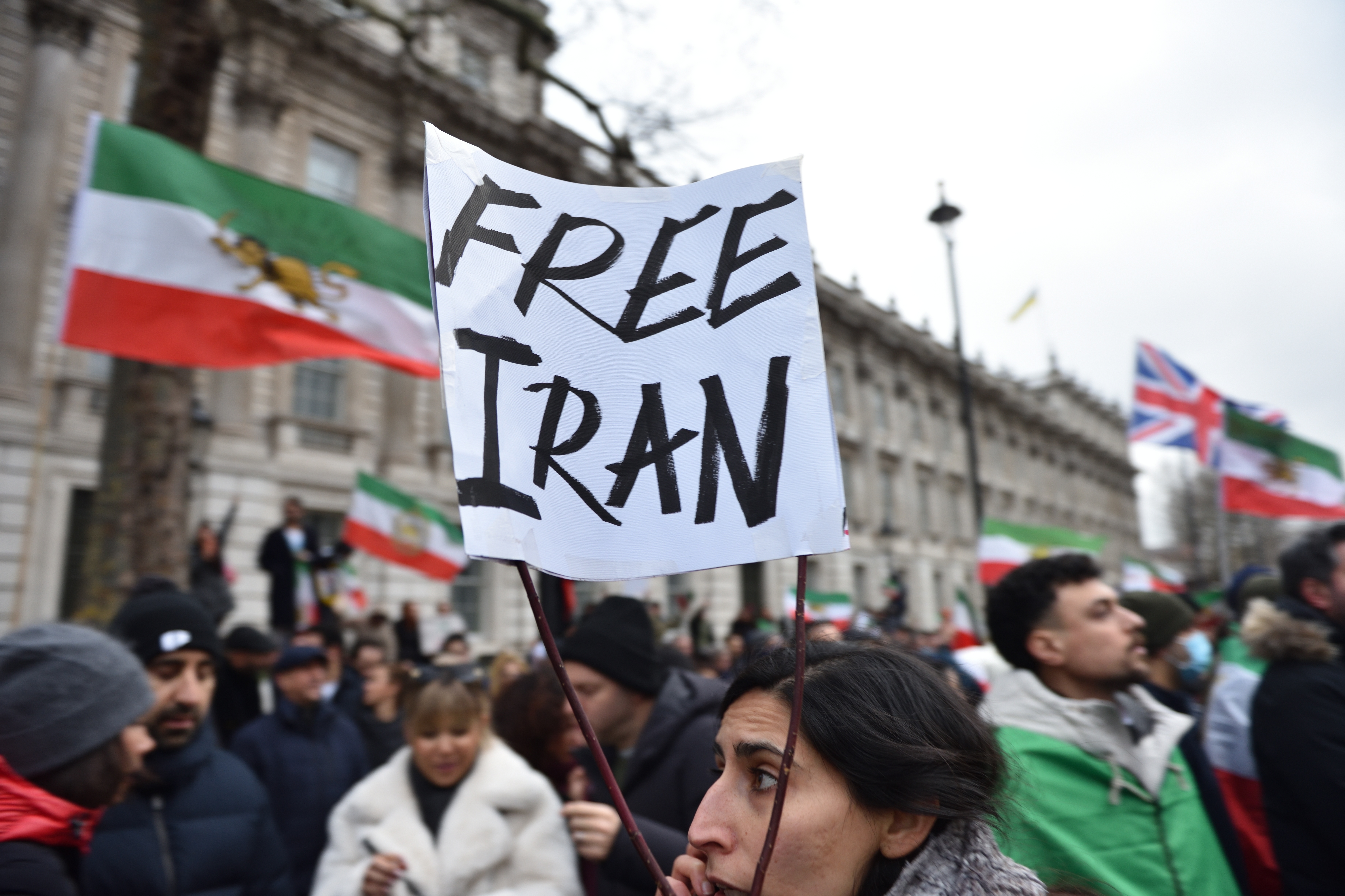 Free,Iran,London,Protest.,Protesters,March,To,The,American,Embassy,