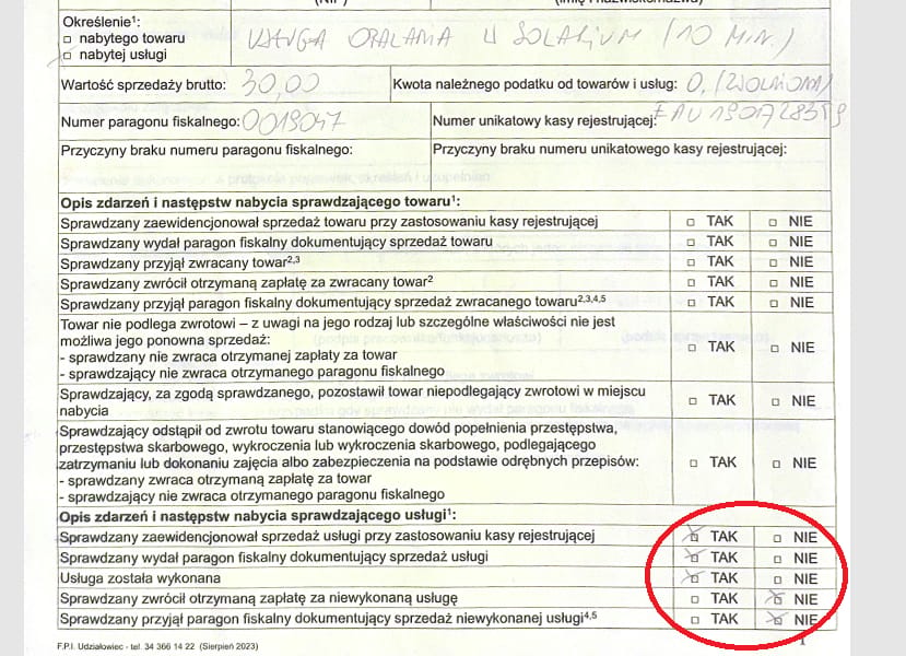 Protokół z kontroli w solarium w Szczecinie