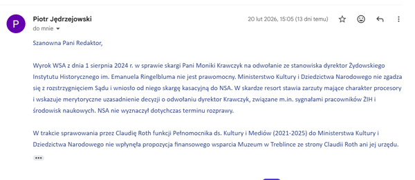 Screen korespondencji z MKiDN.