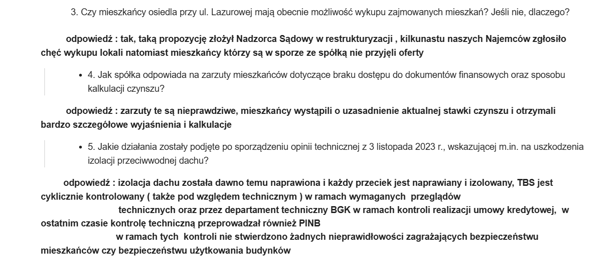 Odpowiedzi od TBS Lazurowa.