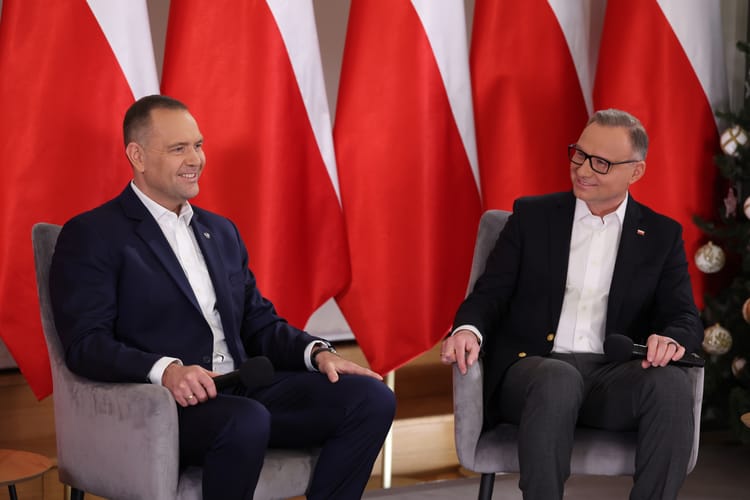 Spotkanie prezydenta Karola Nawrockiego z Andrzejem Dudą.