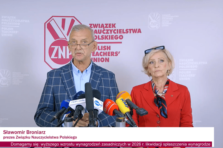 Sławomir Broniarz i Urszula Woźniak podczas konferencji prasowej