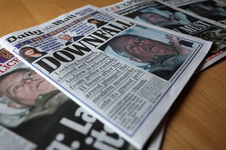 British newspapers following the arrest of Andrew Mountbatten-Windsor