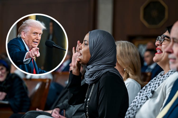 Ilhan Omar i Rashida Tlaib z Partii Demokratycznej reagują na orędzie o stanie państwa prezydenta Donalda Trumpa.