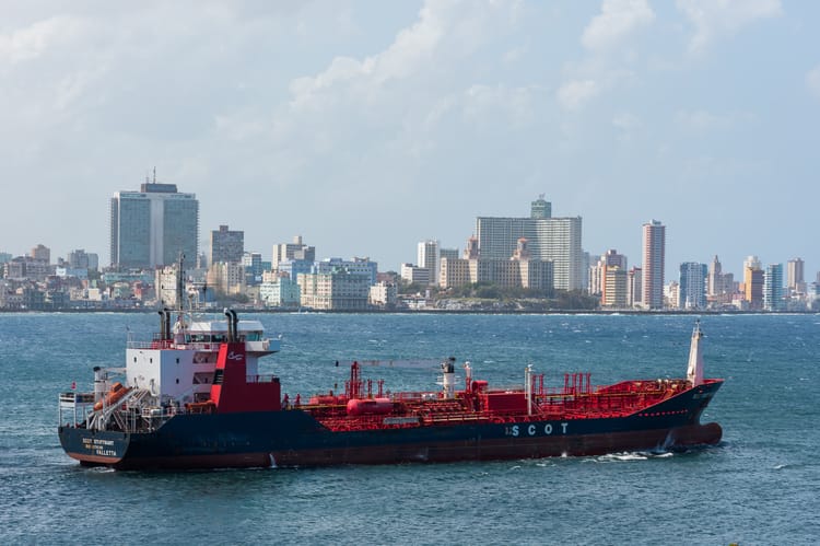 Havana,,Cuba,02.25.2018:,Large,Oil,Tanker,Vessel,Leaving,Harbor,In