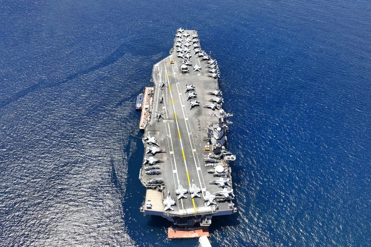 Aerial,Drone,Photo,Of,Uss,Gerald,R.,Ford,Latest,Technology