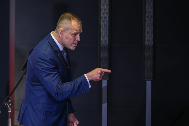 Przemyśl, 23.03.2026. Wizyta prezydenta Węgier w Polsce w ramach obchodów Dnia Przyjaźni Polsko-Węgierskiej. Prezydent RP Karol Nawrocki podczas spotkana z prezydentem Węgier Tamasem Sulyokiem.