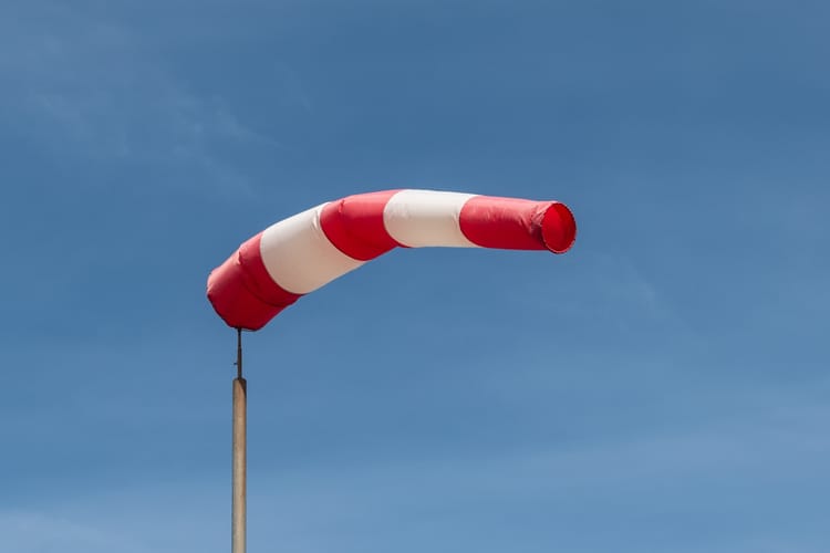 Windsock,Against,Blue,Sky.,Basic,Indicator,Of,Wind,Speed,And