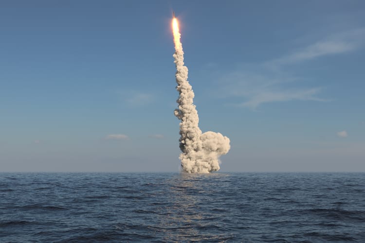 Ballistic,Missile,Launch,From,Underwater,3d,Illustration