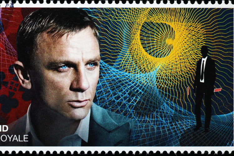 Daniel Craig jako James Bond na brytyjskim znaczku pocztowym.