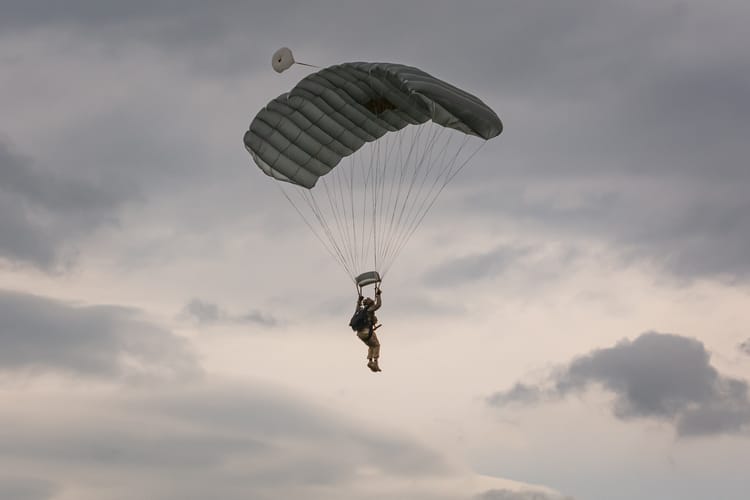 Ostrava,,Czech,Republic,-,September,17th,2022:,Paratrooper,Parachute,Landing.