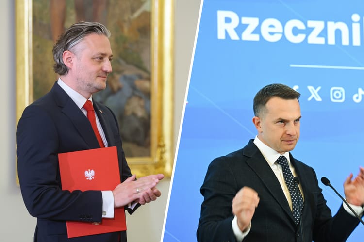 Nowy szef Biura Bezpieczeństwa Narodowego Bartosz Grodecki i rzecznik rządu Adam Szłapka
