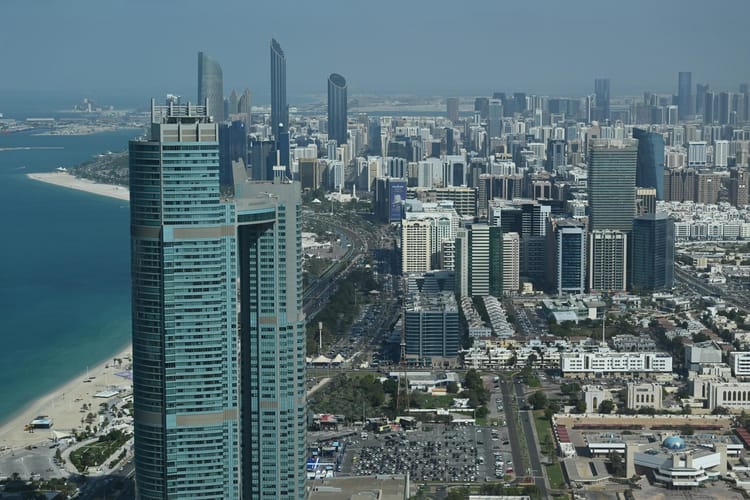 "abu,Dhabi,,Uae,-,01.16.2026:,Skycrapers,And,Beach,In,The